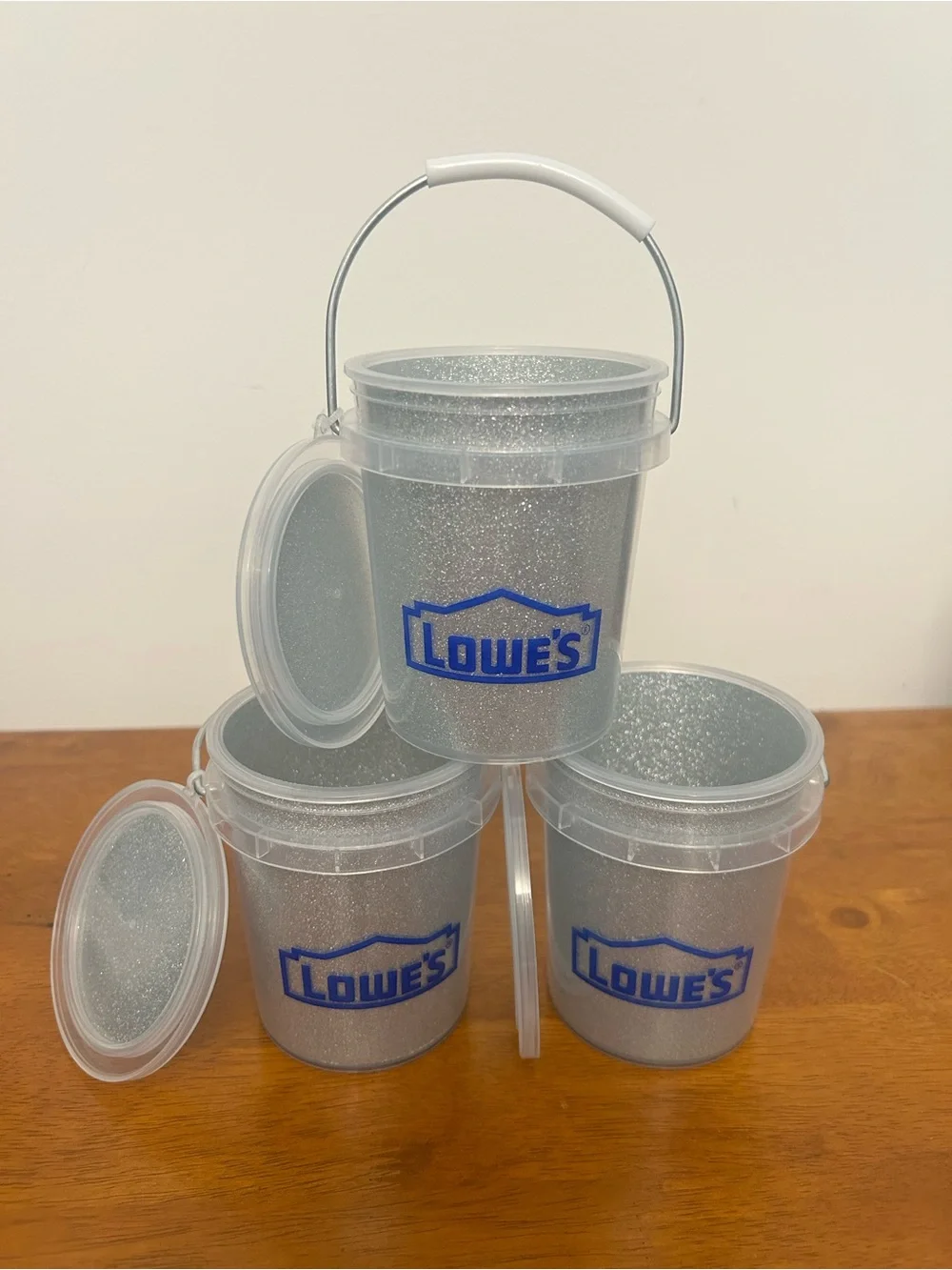 Lowe's Mini Buckets Limited Edition Glitter w / Lid Set of 3
